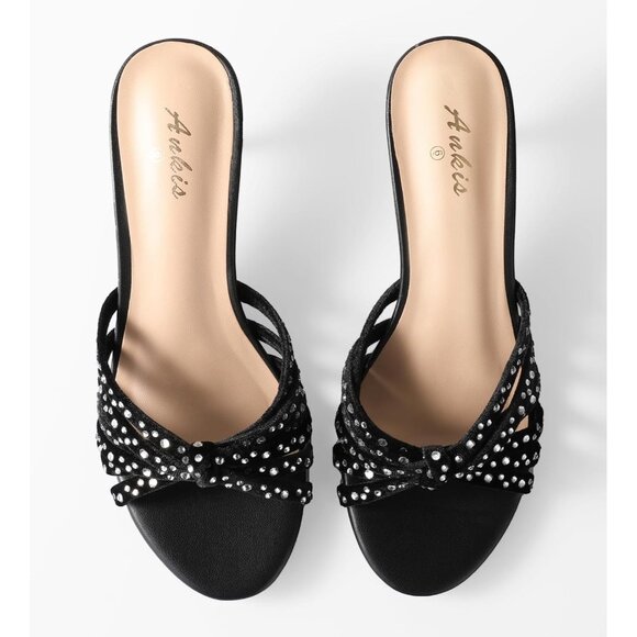 Nude Black Heels for Womens Strappy Low Kitten Heels Open Toe Dress Sandals - Picture 3 of 7